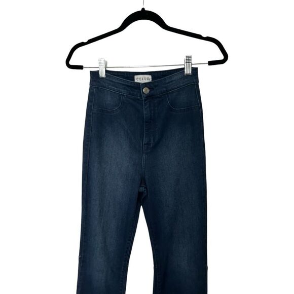 Cello Fringe Flare Leg Size 3 Stretch Dark Wash Wide Leg Bell Bottom y2K Retro - Picture 7 of 16